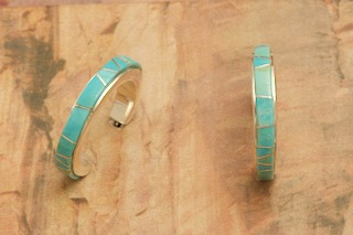 Calvin Begay Genuine Kingman Turquoise Sterling Silver Hoop Earrings